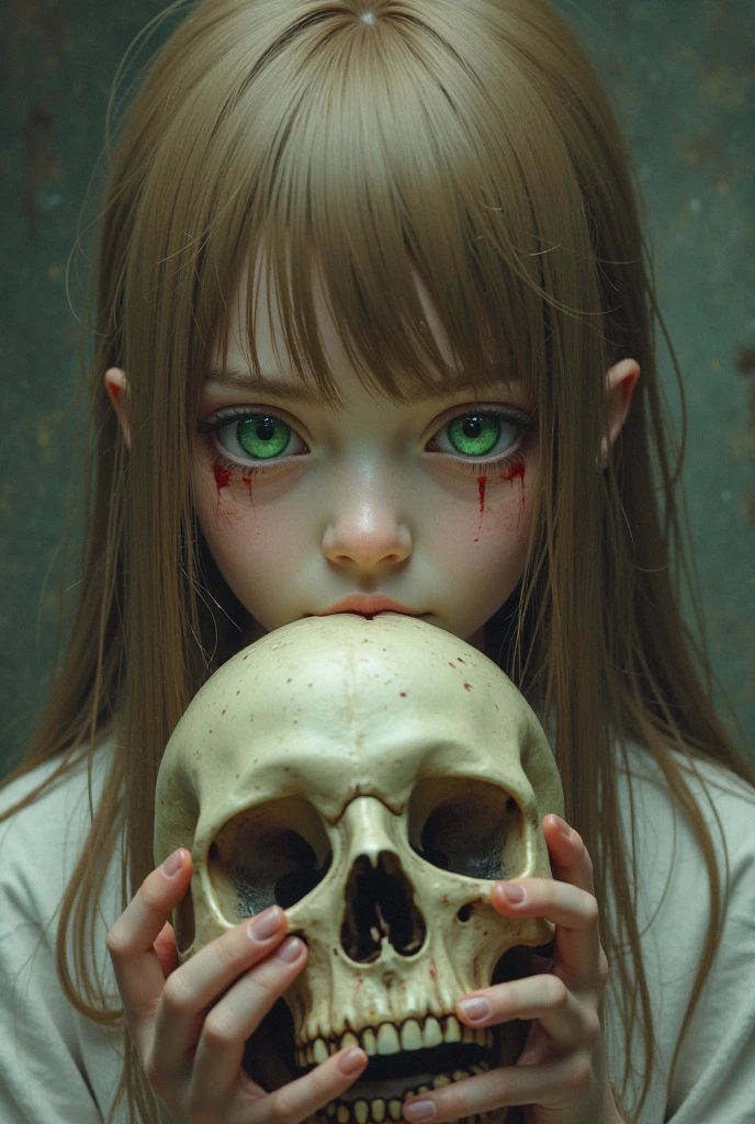 mole under the eye, absurdres, 1girl,medium breast, star eye, blush, (realistic:1.5), (masterpiece, Extremely detailed CG unity 8k wallpaper, best quality, highres:1.2), (ultra_detailed, UHD:1.2), (pixiv:1.3), perfect illumination, distinct, (1girl:1.4), (bishoujo:1.2), looking at viewer, unreal engine, sidelighting, perfect face, detailed face, bangs, perfect body, beautiful eyes, pretty face, (bright skin:1.4), idol, (abs), ulzzang-6500-v1.1, (navel), ruins, dark place, night, dark aura, close-up, selfie, (blood on face:1.3), (evil smile:1.1)