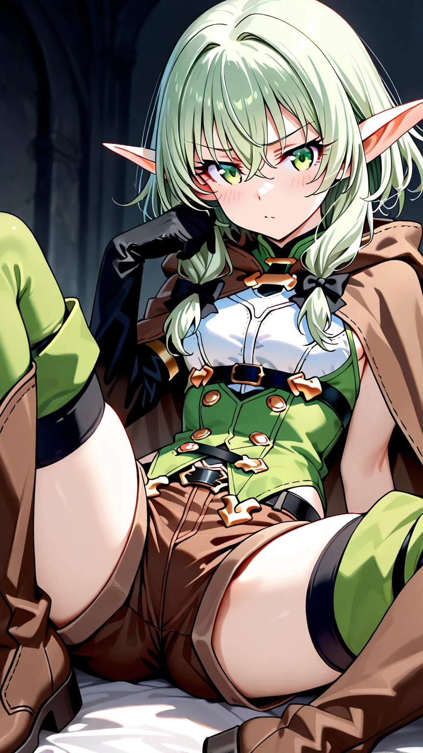 highest quality, Tabletop, 超A high resolution, Ryu Lion, Green shorts, Green Boots, White shirt, Green Cape,anime maid,NSFW