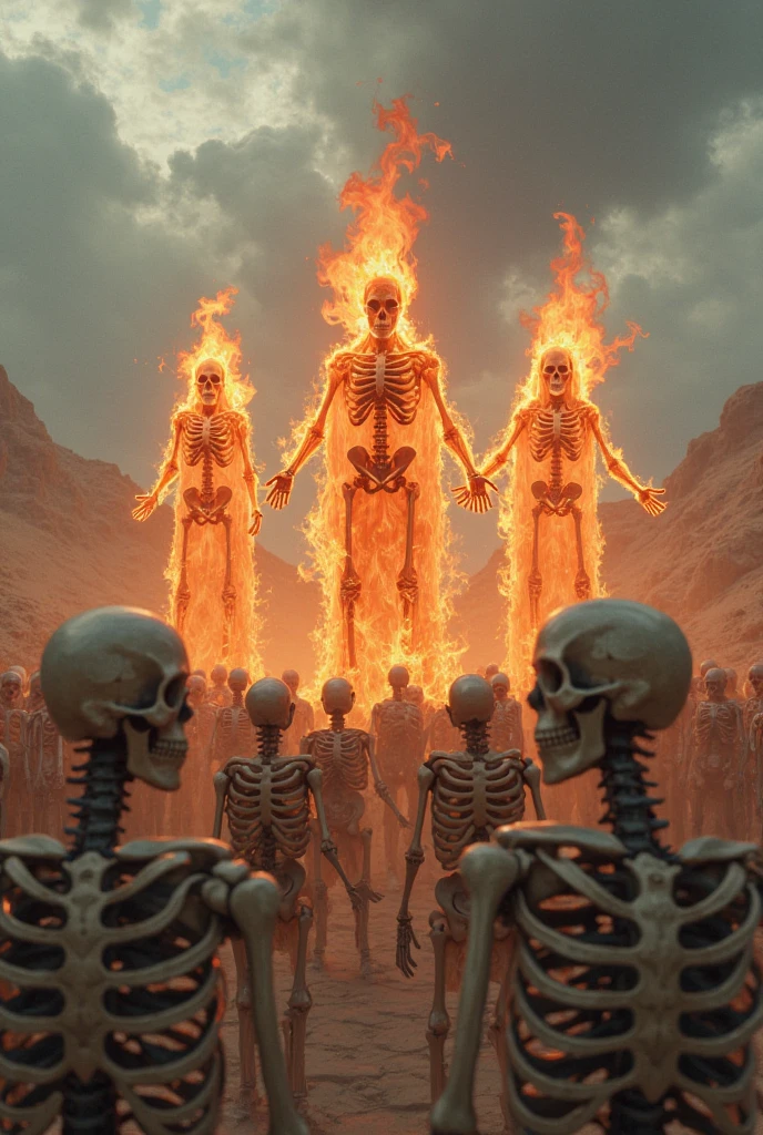 8k, UHD, HDR, intricate details, Photo, a man talk to each other over a pile of corpses,The image depicts a group of rock star with various powers and abilities, standing together in front of a fiery background, Appendix architecture made of skeletons., Fancy, intricate, elegant, Very detailed, centered, symmetry, chart, intricate, volumetric lighting, beautiful, masterpiece of rich deep colors, sharp focus, ultra detailed, In the style of Dan Mumford and Marc Simonetti, astroPhotografía 