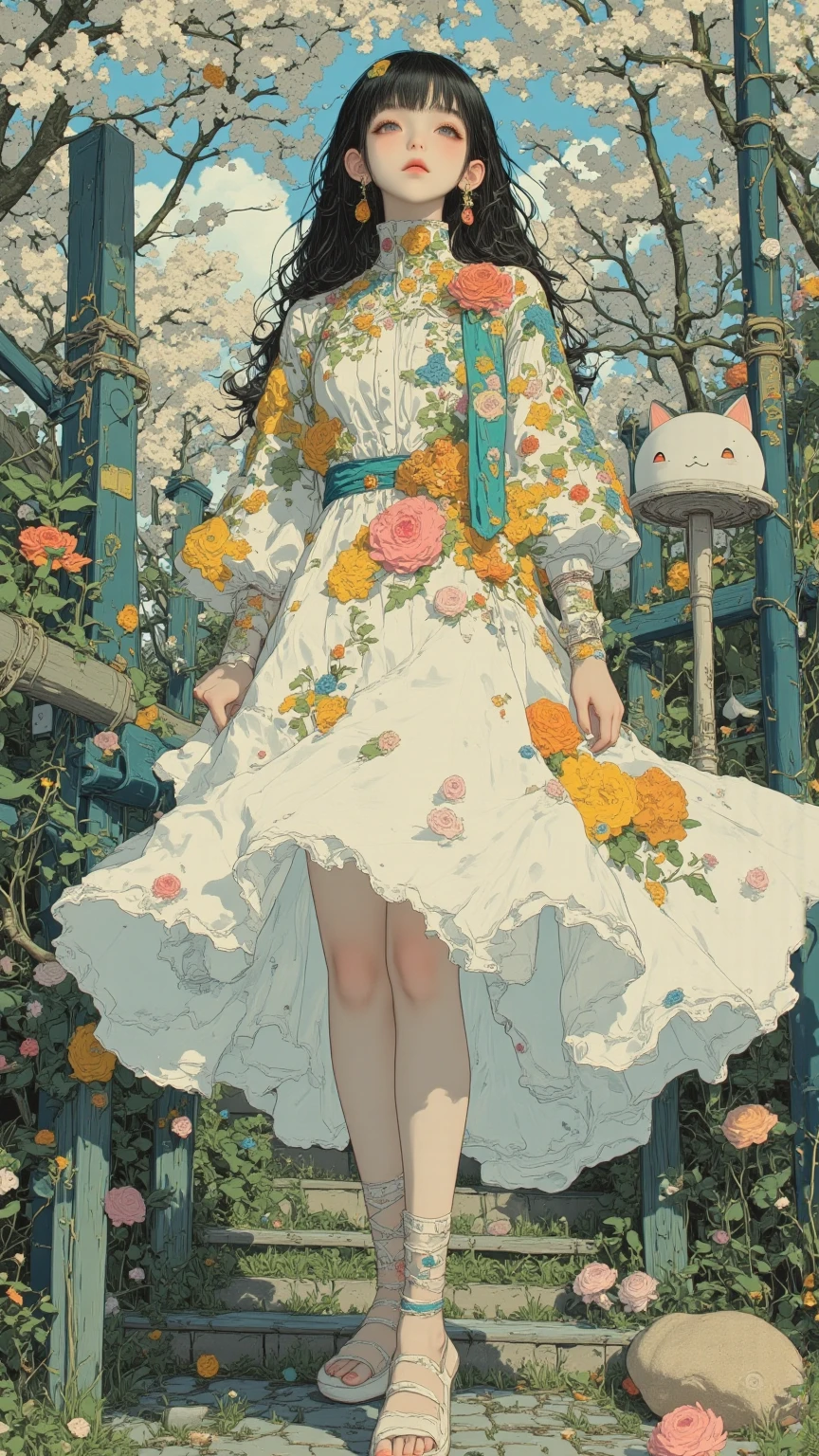 (masterpiece:1.2), best quality,PIXIV,Sweet girl ,
1girl, flower, cup, hat, braid, brown hair, bag, high heels, food, jewelry, earrings, looking at viewer, smile, holding, long hair, solo, fruit, lemon, white pants, handbag, grey eyes, yellow footwear, skirt, bird, yellow flower, envelope, english text, full body, white flower, holding flower, shirt,standing,
<lora:Sweet girl p_20231030174934-000018:0.8>