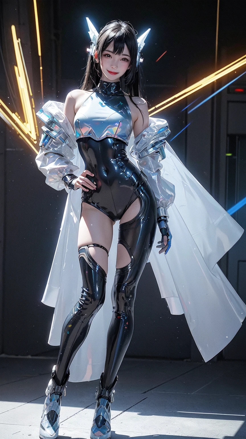 Beautiful Iron Man，Angelic countenance，Full body portrait，the long flowing blue hair，big eyes，Flashing pupils，shy，Blush，Smile，Delicate depiction of the face，Wearing a pink skirt with Black pantyhose，Wearing high heels，Cyberpunk，Night，Hyperrealism，Neon Street，Ray Tracing，masterpiece，Pixel Perfect，make a fist，Delicate hand engraving，Light and Shadow，Sweat，Finely drawn Model: Day Man 2, Hires upscale: 1.5


