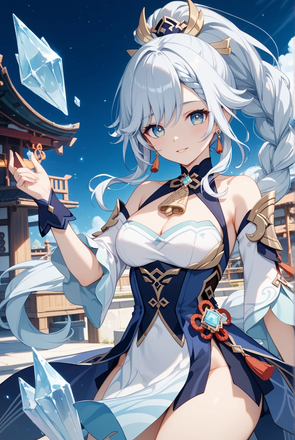 anime girl with white hair and blue dress holding a fan, white haired deity, extremely detailed artgerm, anime goddess, ig model | artgerm, artgerm on artstation pixiv, onmyoji portrait, keqing from genshin impact, onmyoji detailed art, ! dream artgerm, artgerm lau, style artgerm