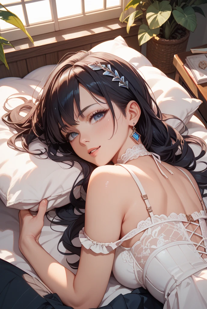 ((Biologically correct limb count))、(( Full-body photo including face))、4K、((Standing position))、masterpiece、((Focus on the face))、((Symmetrical facial features))、Eye for detailed depiction、Beautiful blue-haired woman、Excellent style、Beautiful clavicle、Beautiful feet、Beautiful Hands、Slender body、(Black Stockings、garter belt、High heels)、Facial detailing、Small earrings、necklace、(No sleeve、red gothic dress)、tie、sunny、(((Photo frame with white border)))、Seductive posture、((She is sitting with her buttocks thrust back and her upper body arched, looking up.))、Looking at the night view、(Low - Angle、A camera angle that captures the inside of a skirt from below)、(((Black Hair、Silver Hair)))、(((Moments of ecstasy)))、((Face forward and stick your chin out))、Close-up photo of the upper body、(Rest your chin on your hands:2)