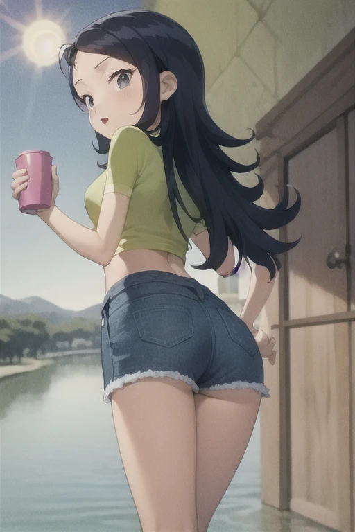 stunning digital illustration of a 35yo aboriginal woman flaunting her phenomenal detailed accentuated big booty, gorgeous, ample curvaceous, thick thighs, great aesthetics, posing, long braided hair, alluring, sultry facial expression, natural colors, highly detailed, ultra detailed, award winning details, unforgettable, very intricate, niji style, comic style, anime style