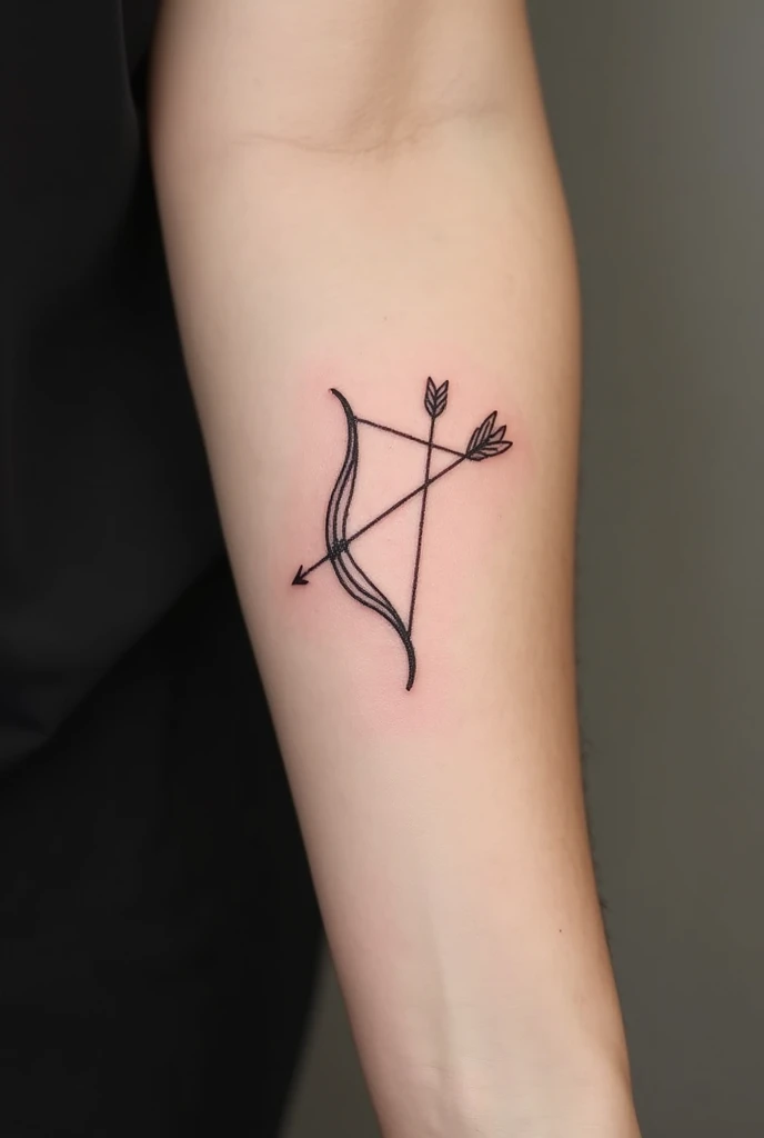 Small tattoo on the arm with:
-a bow and arrow -sprigs of wheat and tulip -a symbol of the scorpion