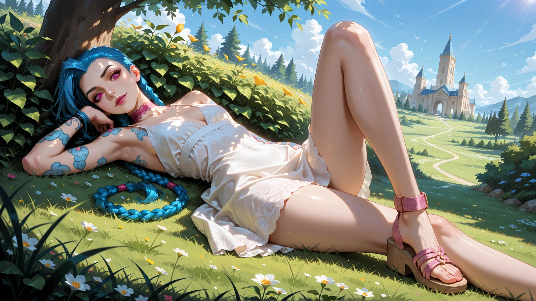 Dynamic posing, dynamic angle, Arrange pose,Top quality work,Show Legs,sexy, ((wavy hair, pale skin, long light ginger hair),((light blue eyes)), freckles, (sexy) , Rose cheeks, Pretty cute Face, A perfectly proportioned face,full-body view, amazing,large round chest、Beautiful eye details、Beautiful eyelashes、beautiful double eyelid, with blush cheeks,