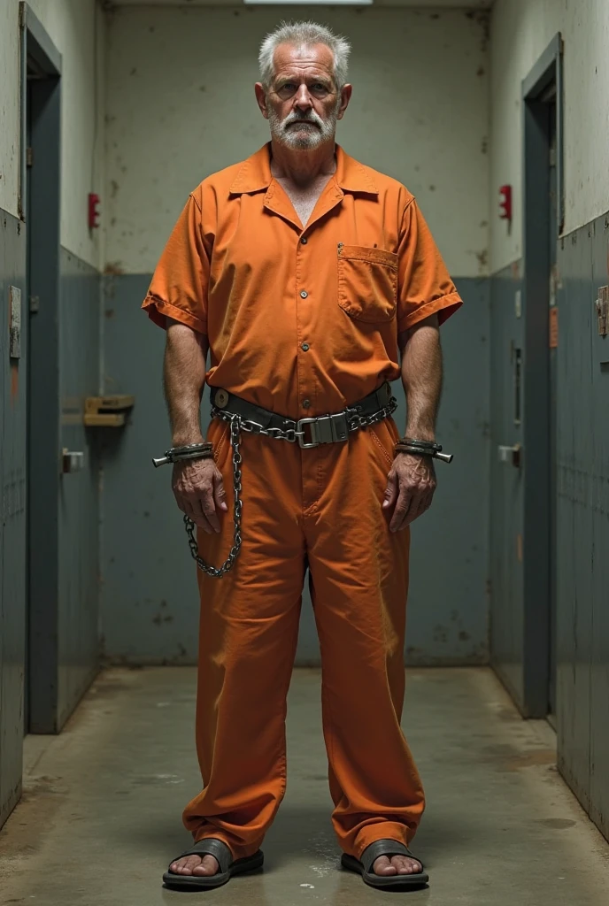 Inmate Wearing Orange Jumpsuit And Shackles 