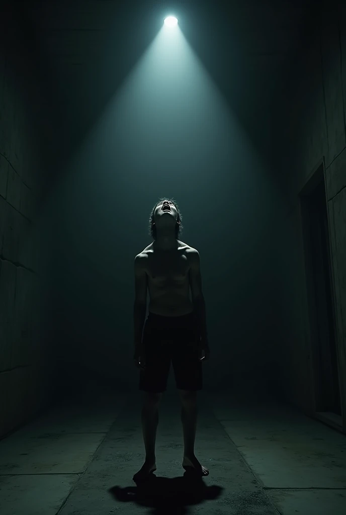 A blindfolded person is very scared