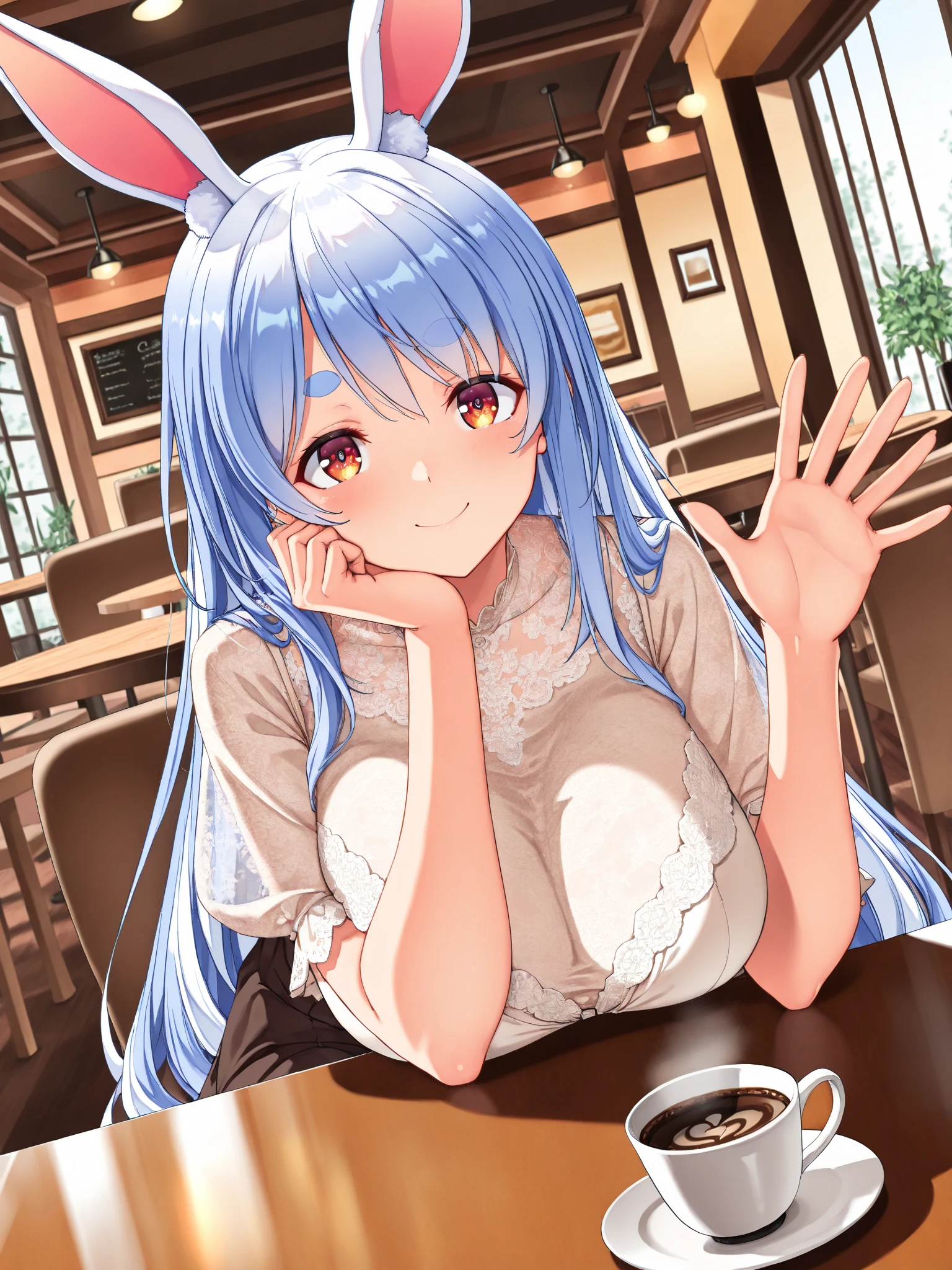 ​masterpiece, top-quality, The ultra -The high-definition, Top resolution, ighly detailed, semi long hair、Braided hair、pretty skin、fullnude、Colossal tits、Slimed、Rabbit ears、Long rabbit ears、thick eyebrow、Thick eyebrows、very thick eyebrows、Bedroom、inside in room、sexy  pose、pubick hair、red blush、A look of shame