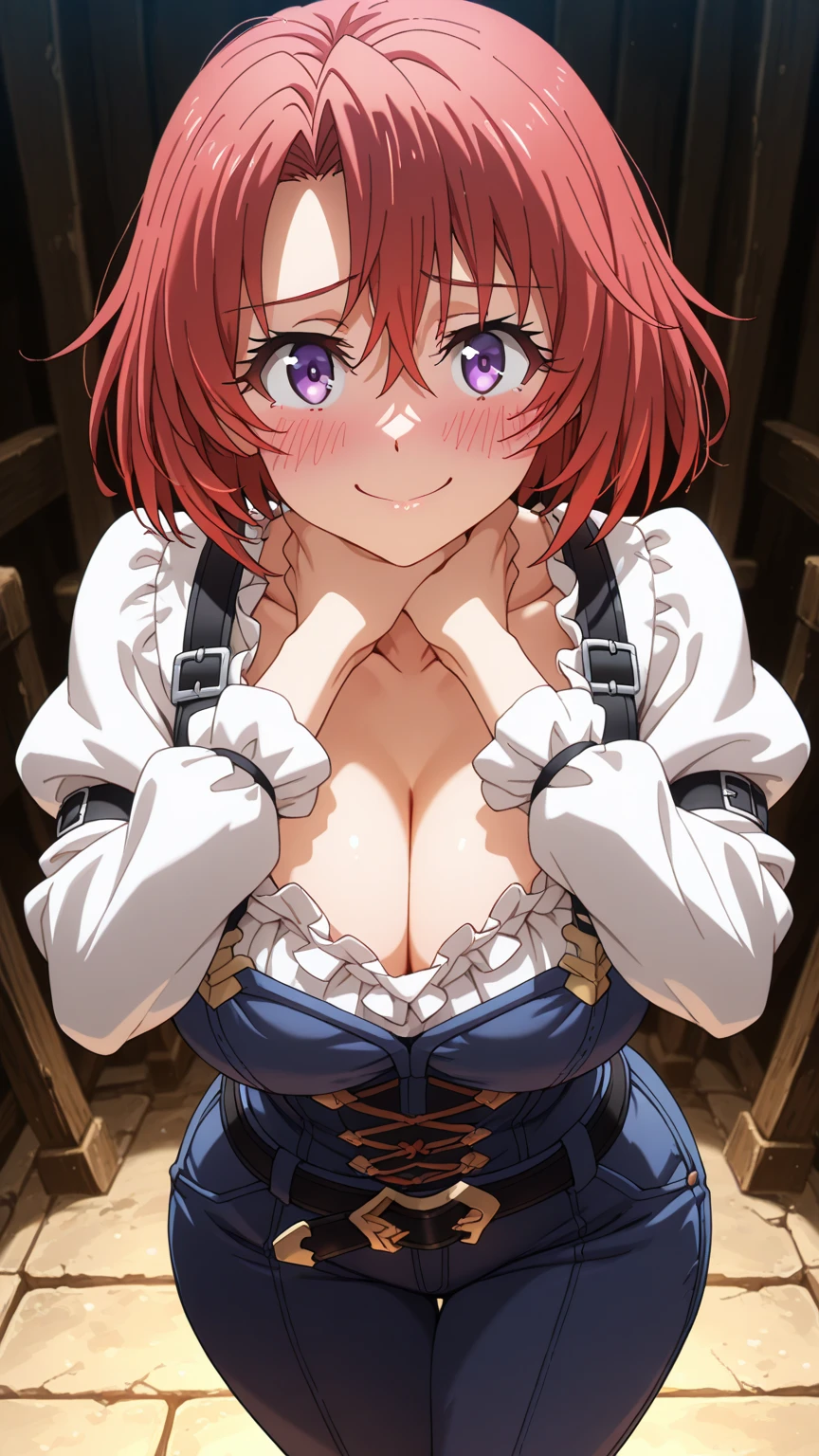 ((paizuri,titty fuck,breasts blowjob,boob job,breast in 1 penis:1.5)),(Detailed penis、tight nipples,muste piece:1.2), (best quality:1.2), (Extremely detailed:1.2),((1 girl、mature woman、shiny skin、blush、calarsr、pink hair、Scapula、collar、bracelet、armlet、shoulder armor)),(big breasts、shiny skin:1.5)、saggy breasts、(night、prison、threshold、dark dungeon:1.4、Stone walls、cobblestone)