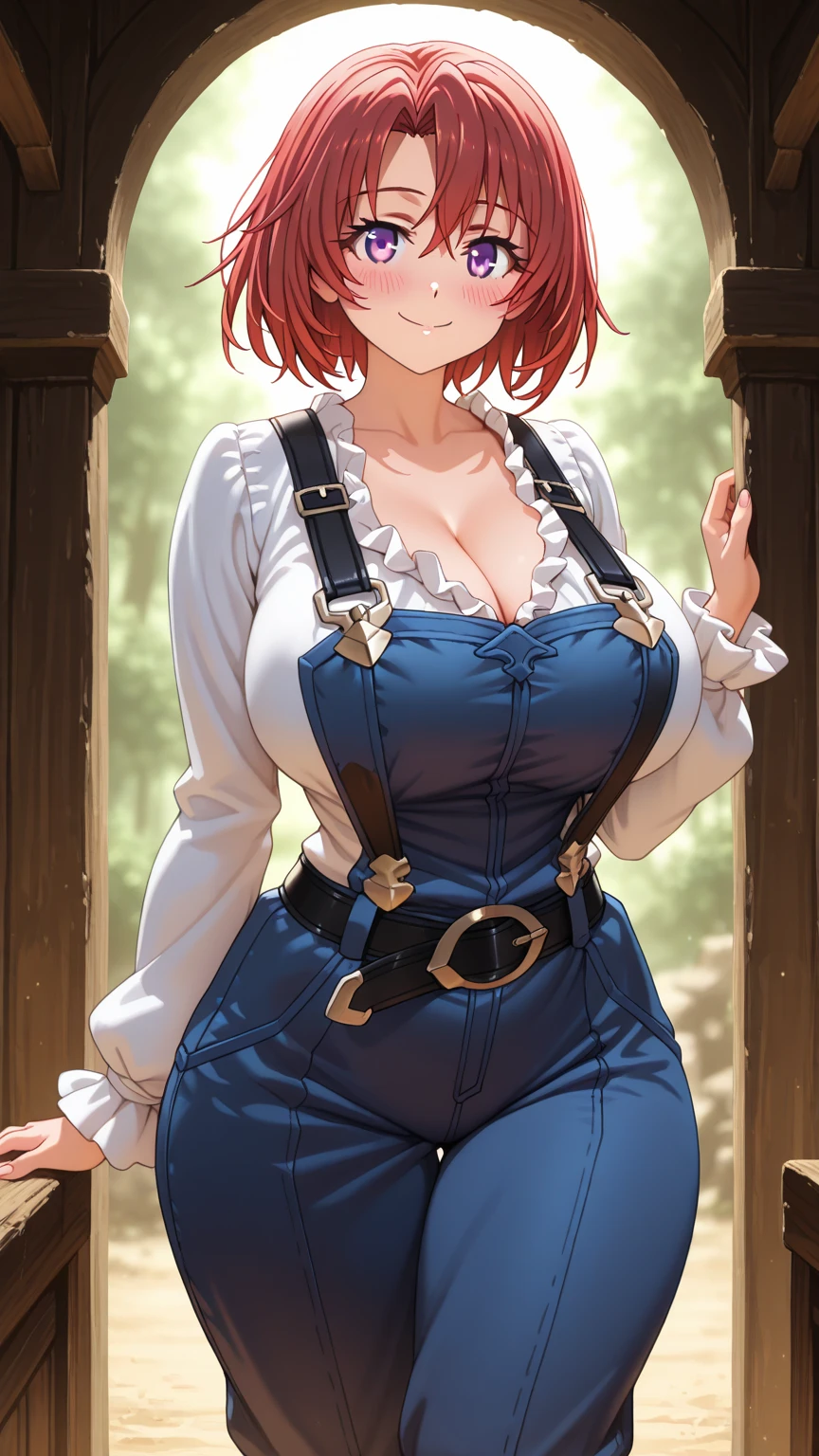 funger, very detailed illustration, 1girl, big breasts, highres, high quality, masterpiece, looking at viewer, (knight), orange hair, absurdres, ultra-detailed, short hair