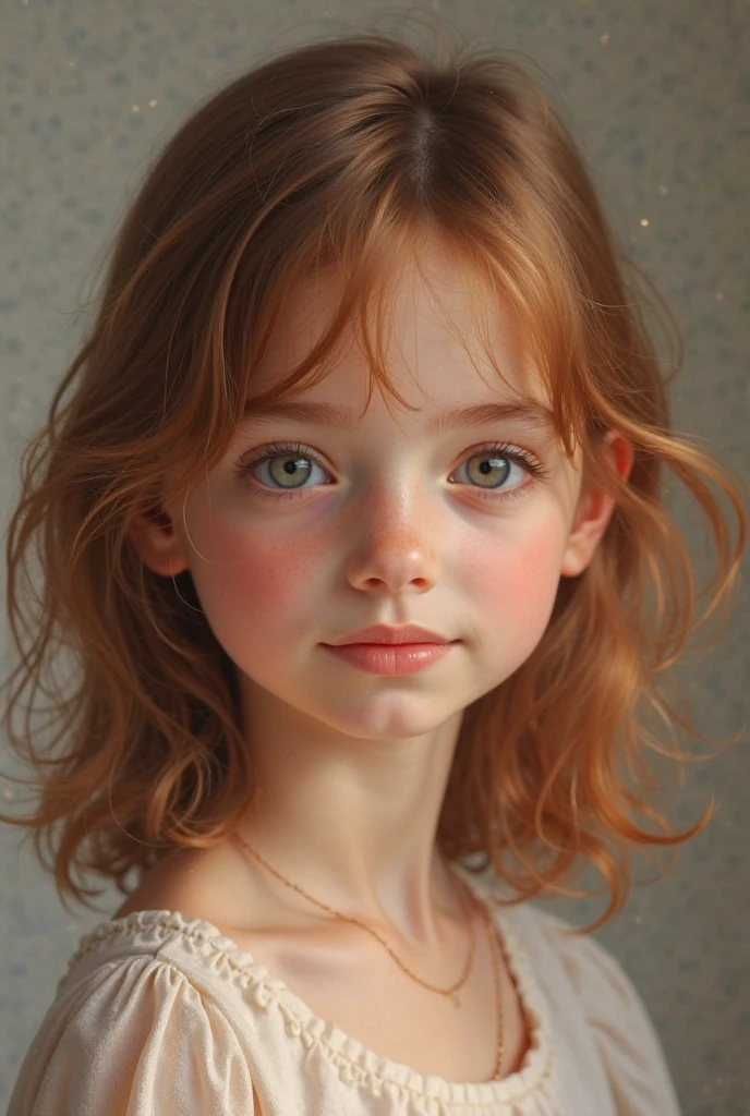 A four-year-old red-haired girl, with short curly hair and green eyes, language, uvula