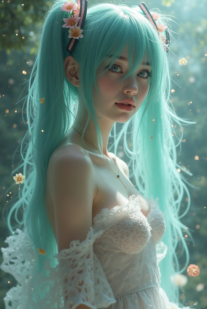 A delicate and charming anime girl, her features exude innocence and grace with a finely detailed face: large turquoise blue eyes shining with unshed tears, flawless porcelain skin except for a teardrop-shaped crystal resting beneath one eye. The image, a digital painting, shows intricate details from the colorful hair to the delicate lace of her dress. This stunning representation captures the essence of ethereal beauty, evoking a sense of otherworldly elegance and nostalgic melancholy. High-quality photography in HD, 8K, UHD, HDR, DSLR, gigapixel, and unprocessed, detailed and realistic, with an elaborate background. Conceptual ideas, post-processing, centered and perfectionist elegant image, natural photography, Nukon D750, 35mm.