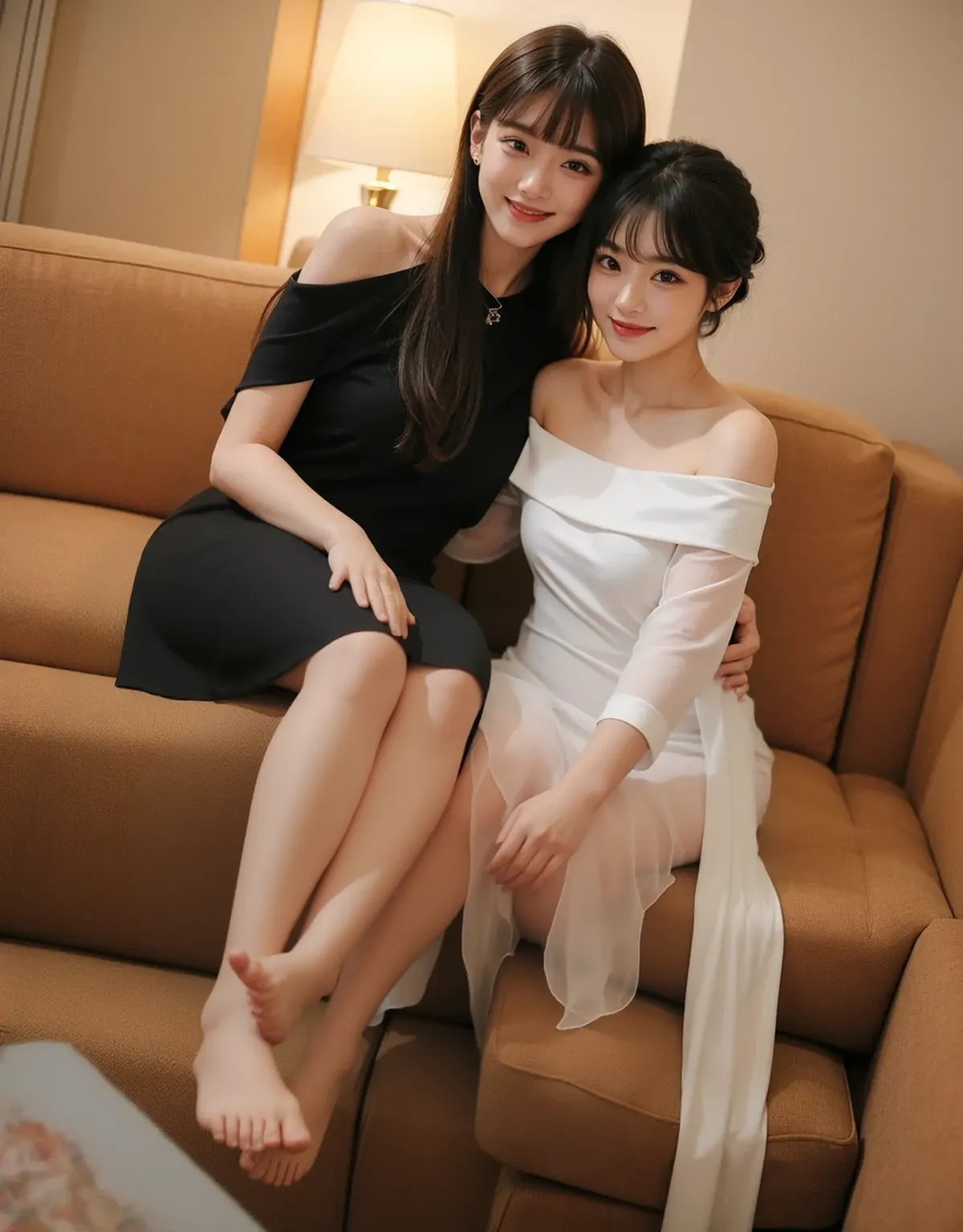 Low angle depiction、Lightly brush your brown hair、Wearing a cute miniskirt 20Old beauty、Sitting on the sofa wearing black pantyhose。Express her cuteness and refreshing charm....。"