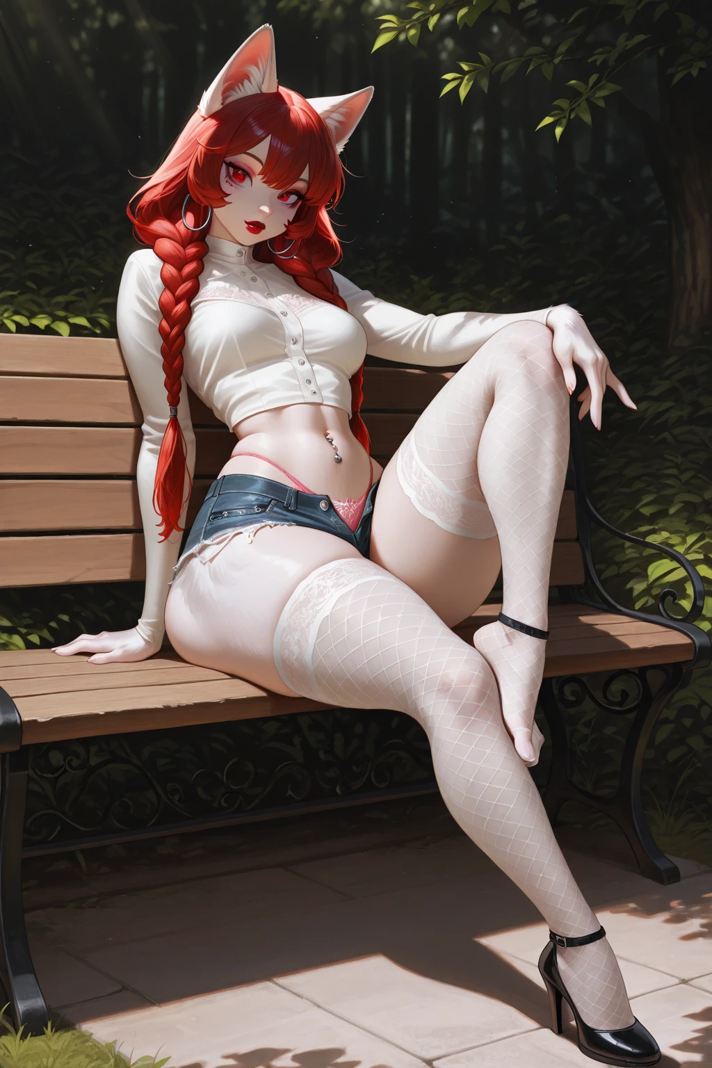 Cartoon peach blossom eyes, black leaky hemisphere corset, fleshy legs