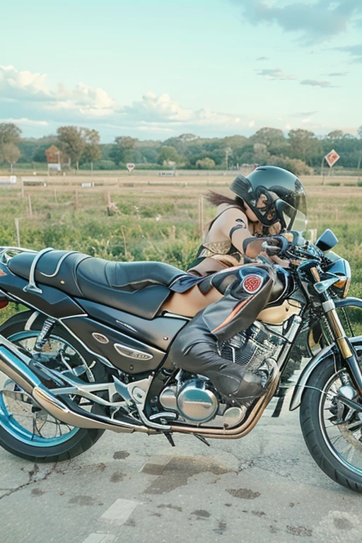 Woman in black leather jacket and red bandana, biker, touring, Scene!!, photo shot, Portrait!!, motorbiker, photo shot, picture of a female biker, Riding a motorcycle, action SHOT, Portrait!!!, Front flush, profile image, Lady, Action Photography, film shooting, Selfie!!!!!, riding on the road, No helmet!!!!, photo shot