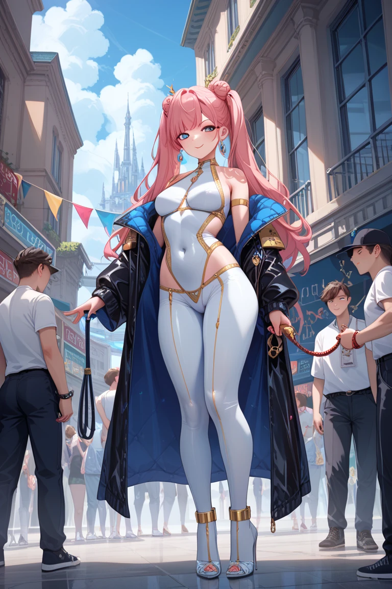 ((cowboy shot, a woman walking sexy on a street, crowd of people in background, spotlight, smile, at night)), beautiful eyes, beautiful girl, high detail skin, high detail eyes, high detail hair, highres, ultra detailed, sharpen picture, Highly detailed, masterpiece, best quality, photorealistic,
 <lora:Ring GirlLoRA:0.9> 1girl, long hair, multicolored hair, bangs, short dress, elbow gloves, thigh boots, cleavage, mask