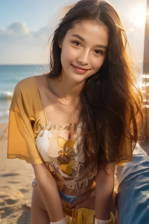 8K, best quality, very detailed:1.37), Eliana, ((18 years)), beautiful asian girl, (sahara desert), ((flat desert view)), (((motorway))), ((cactus)), (sand surface), (desert sand), ((Evening Light)), (Beautiful Luxury Floral Yellow Sundress), ((Luxurious yellow floral color dress)), High-resolution images capture extremely detailed realism., highlighting Eliana's determined expression, piercing eyes, And a confident attitude, Adds authenticity and meaning to images.. This visually striKing representation showcases Eliana's strength and dedication as a Beauty, cute Knees, cactus, beautiful smile 1:2, ((detailed face)), ((perfect body)), ((detailed hair)), ((detailed dress)), K, stylish pose, (Big ice cube in bacKground),  