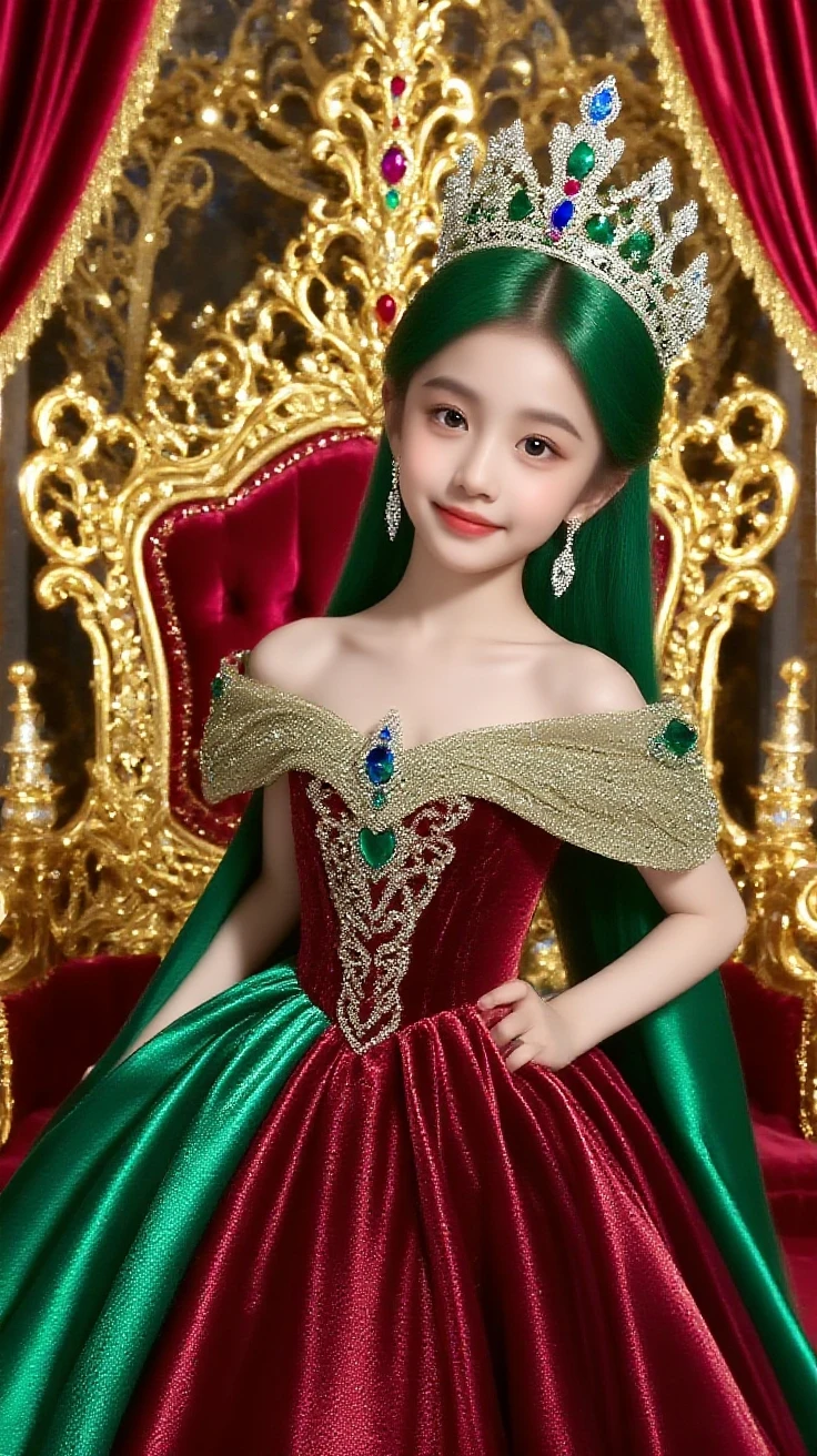small princess, various poses and expressions on white background, children's illustration style, simple, cute, 6 years old colors, curly hair, plain color, yellow dress and green skirt, with princess tiara --auto