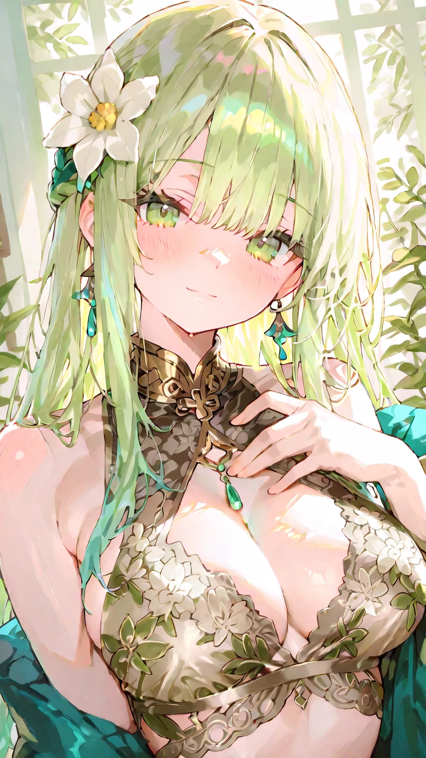 On all fours、Embarrassing、Green Hair、girl、（（B cup））、diagonal