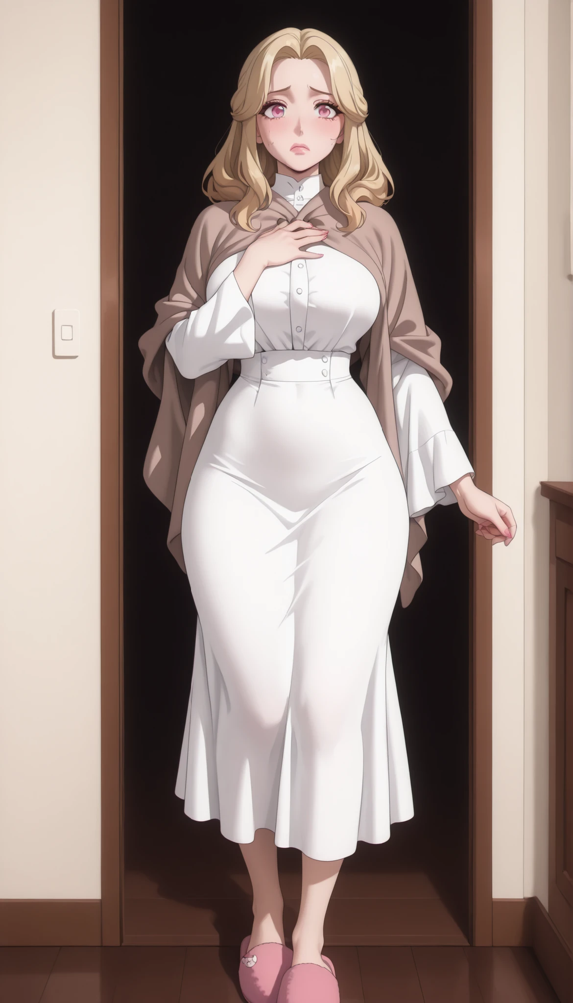 (masterpiece:1.2), aesthetic, best quality, high resolution, unity 8k wallpaper, (illustration), extremely detailed face, perfect lighting, extremely detailed CG, (beautiful detailed eyes:1.2), 1girl, 1pig, lead a male pig, KIARA, nun, habit, golden eyes,  beautiful nose, beautiful nostrils, dark red lipstick, black dress, standing, slender, curvy, Neck, collarbone, cleavage, saggy huge breasts, full body shot, church, Thigh slits, Fishnet tights, crimson stiletto heels, looking at viewer, mature woman, pervert smile, Giggling creepily, Dutch angle, from directly below, perfect anatomy, ideal facial features, ideally proportioned figure, perfectly beautiful body, honey-colored glistening skin, super detailed skin, glossy skin, incredibly absurd res, absolutely resolution, ultra high res, wide low angle, 