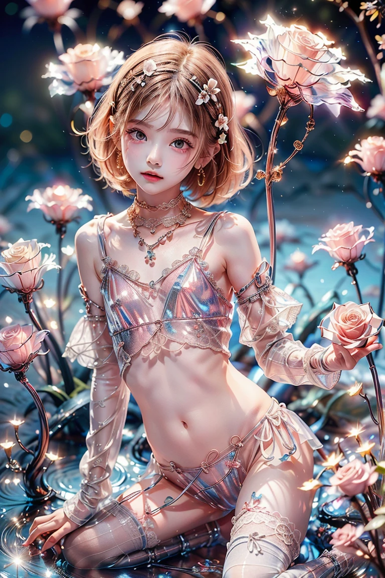 masterpiece, 1 Seductive Woman, Fine grain, highest quality, Ultra High resolution, (reality: 1.4), Cinema Lighting, Beautiful Skin, (Ultra-realistic), (High resolution), (8k), (Very detailed), ( Best illustrations), Pouting slightly, (Crystal colorful lights), Extremely refined and beautiful, beautiful detailed eyes, Round eyes, detailed facial features, (Round pupils:1.4), (alluring face), Glistening Lips, sexual climax, Seduction, bitch, (small breasts:1.3), Open lips, (Beautiful and detailed face, Beautiful and delicate eyes), pink cheek, mascara, brown hair, short hair, (cleavage:1.3), (see through:1.1), Exposed thighs, Beautiful thighs, Showing off thighs, Witch, (wearing a wizard dress), Big glasses, rosary, (hold a staff), Mystical Lake, underwater, (leaning forward:1.3), (hands on knees:1.3)