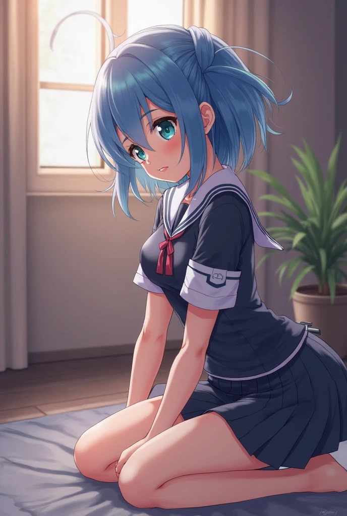 、Backwards、Lift up your skirt、School classroom、Get on all fours on the desk、、Showing panties、Blushing、I can see her panties、Pull up your skirt、Blushing、Blue Hair