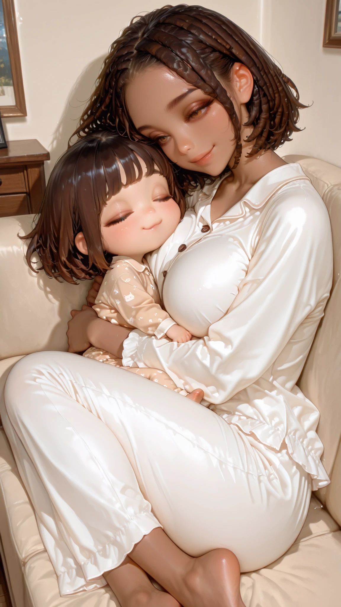 Anime version of mother and baby, imagem perfeita, real, mantendo as cores originais da foto, roupa, tudo original