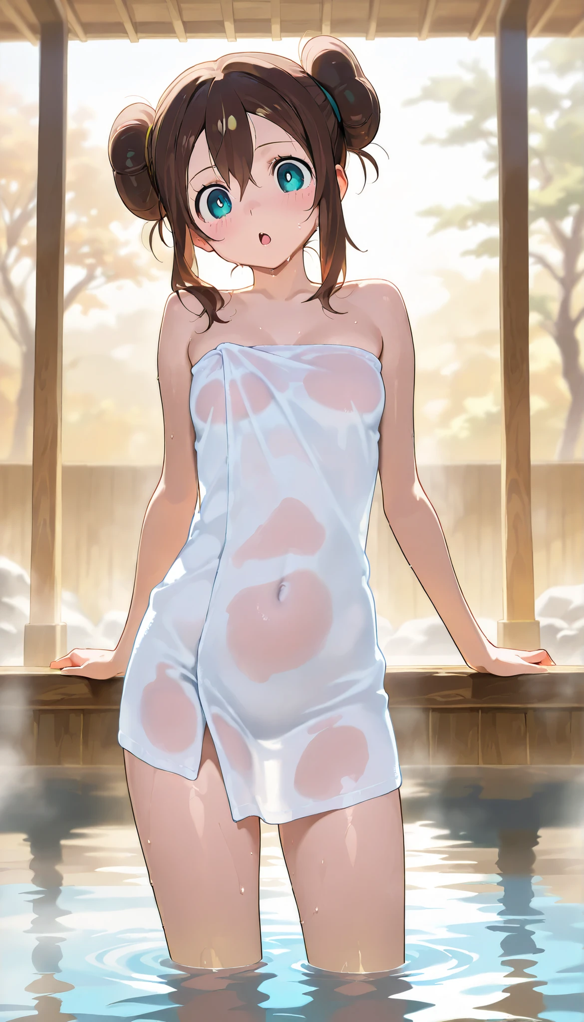 high res image, masterpiece, top quality, great quality, solo, 1girl, Rosa,medium chest,open mouth,Embarrassing ,hide your body with a bath towel,Hot Springs,Front Map ,viewers staring sharply 