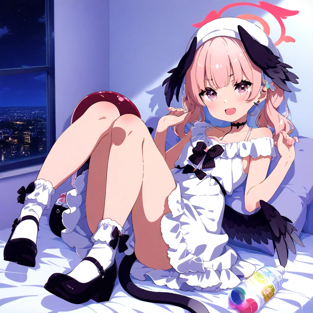 Anime girl lying on bed，Legs crossed, Splash art anime Loli, anime girl in a maid costume, anime cat girl in a maid costume, small curvaceous loli, anime visual of a cute girl, Maid outfit, cute anime waifu in a nice dress, loli in dress, anime barbie in white stockings, seductive anime girls, anime best girl, gorgeous maid