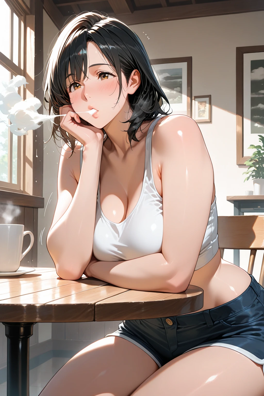 Two high school girls、Photorealisticistic beautiful female student、18-year-old、Stunningly beautiful、smile、Beautiful body、(Highest quality、8k、32K、masterpiece、Hmph:1.3)、Ultra-high resolution,(Photorealistic:1.4),RAW Photos, Detailed face,,Beautiful Hair,, ,Very short hair 、Very short hair、Stunningly beautiful二重まぶた、Beautiful nipples、 Natural Makeup,, Small and perfect breasts, Wet Hair、Detailed Background, Perfect lighting, Written boundary depth, Beautiful shadow gradation、Thin limbs、Thin thighs、(whole body)、(Living room at home、sofa、watching tv、Drinking canned beer)、Beautiful slim perfect body、Beautiful high nose、Side view、Medium chest、Drenched in sweat、Nude with towel、(Yoshizuki Iori)、Beautiful room