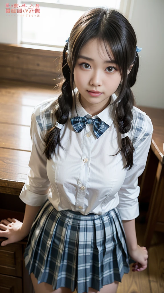 ((NSFW))、((Spread your legs wide))、((Spread your legs))、Cleavage、((Small breasts))、((Small breasts))、((I can see your thighs))、超Real(Cute 10 year old girl sitting at a desk in uniform、((Cowboy Shot))、Japanese、Japanese、Japanese girls uniform、surreal、Twin tails、Beautiful anime school girl、Cute school girl、8k cg、画像-Perfection face 、perfection、beautiful、masterpiece、Professional artwork、Famous works of art、Perfection face、Beautiful Face、Beautiful Eyes、((Perfection of the female body))、1 person、(Immersive atmosphere、clair obscur: 1.5、Bright light: 1.2、Bright lighting )、、(blush:0.5)、Attractive looks、Detailed Eyes、Thick thighs、Big Breasts、Detailed background、Write Boundary Depth、Real:1.3、Girl1 person、shirt、Pleated skirt、 、sitting、whole body、(Ambient Light:1.3)、(Video synthesis:1.3)、(neon:0.1)、(HDR:0.1)、Accent Lighting、barefoot、barefoot