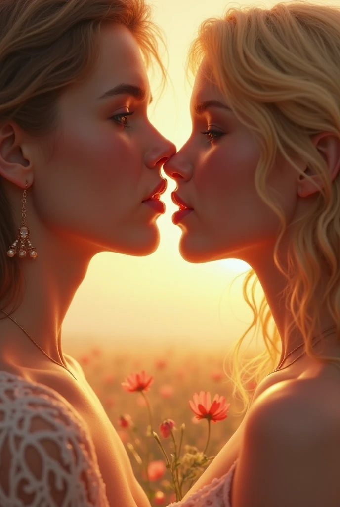 a romantic couple lying in each other's arms in a heavenly landscape, beautiful detailed eyes, beautiful detailed lips, extremely detailed eyes and face, long eyelashes, dreamy, serene, idyllic, fantasy, ethereal, glowing, soft lighting, warm colors, lush foliage, rolling hills, dramatic clouds, (best quality,4k,8k,highres,masterpiece:1.2),ultra-detailed,(realistic,photorealistic,photo-realistic:1.37),concept art, digital painting