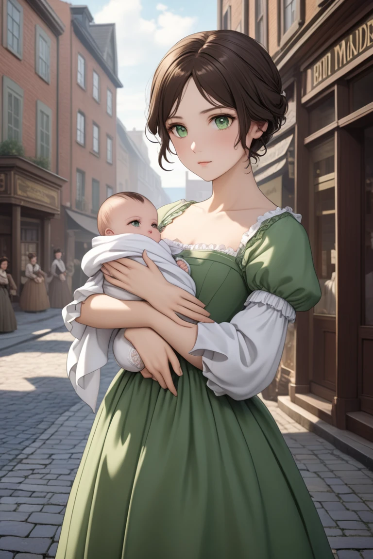 A brunette woman with her two baby girls