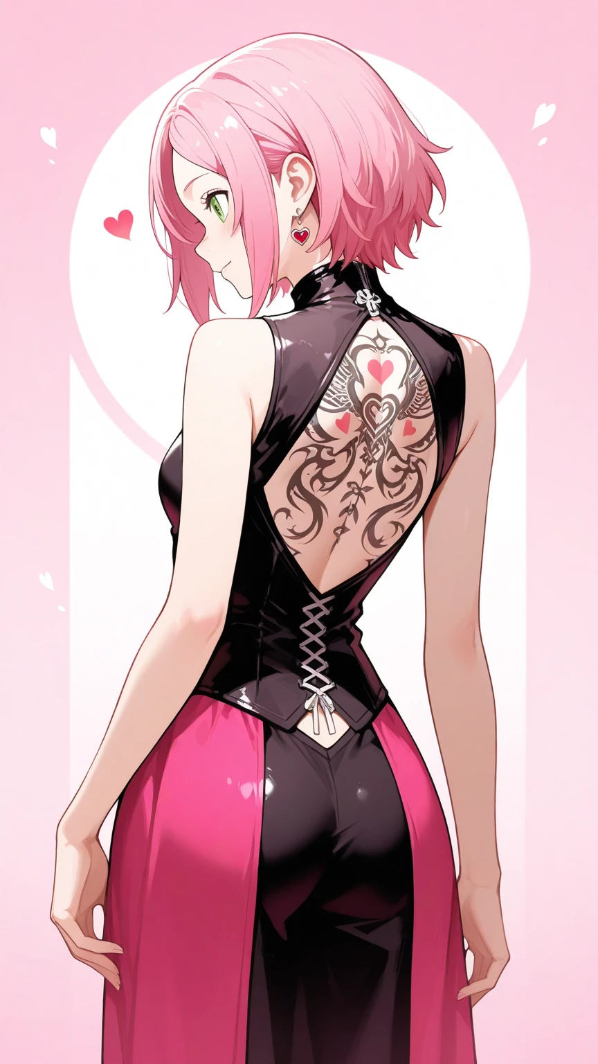 blue_rose, flower, pink_flower, pink_rose, pubic_tattoo, purple_rose, red_flower, red_rose, rose, rose_petals, rose_print, spoken_squiggle, squiggle, thorns, white_rose, yellow_rose, ibaraki_kasen, black_rose, playboy_bunny, bandages, green_flower, 1girl, pantyhose, condom_wrapper, elphelt_valentine, pink_hair, flower_ornament, double_bun, condom_in_mouth, bandaged_arm, orange_flower, condom, breasts, black_flower, black_legwear, floral_background, rabbit_ears, purple_flower, back_tattoo, tattoo, smile, short_hair, bare_shoulders, shackles, solo, hand_on_own_face, cuffs, chain, heart, pink_eyes, animal_ears