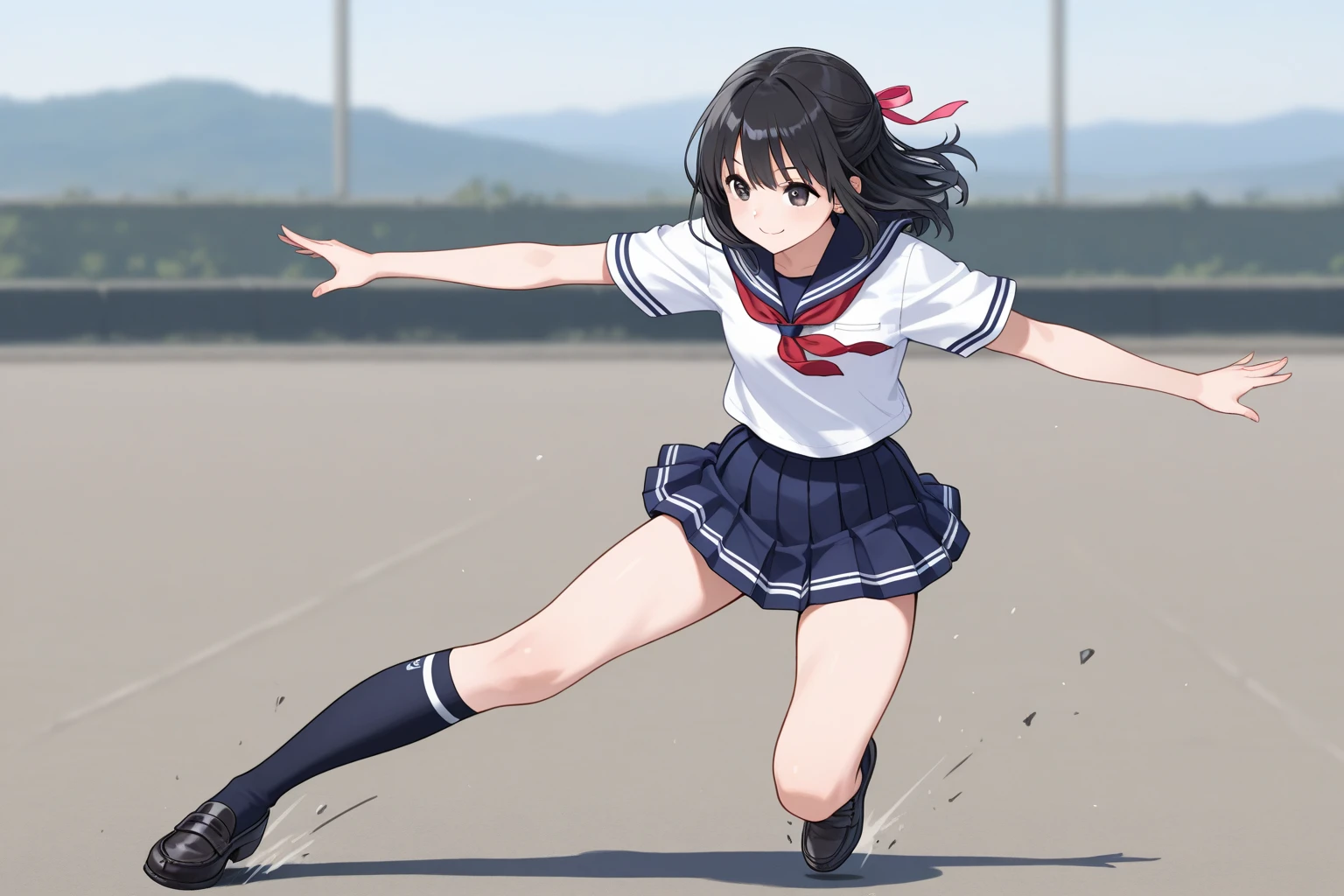 ultra-detailed,masterpiece,best quality,girl,karatekick.outdoor,park,open mouth,socks,(motion blur,speed-lines, Burning-Edge),aragaki ayase,pumps,@ @,blush,shy,facing viewer,close up,school uniform, <lora:add_detail:1> <lora:Oreimo_aragaki ayase:0.7> <lora:HighKick:0.6>