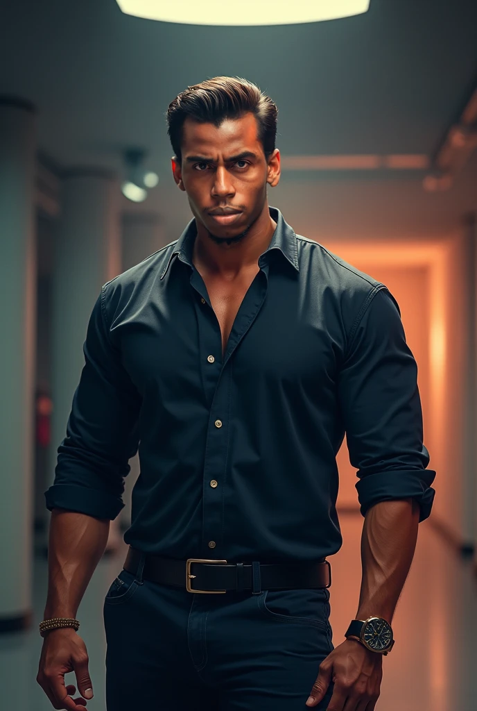 Dark skin brazilian man with short hair and green jacket, 8k, HD
