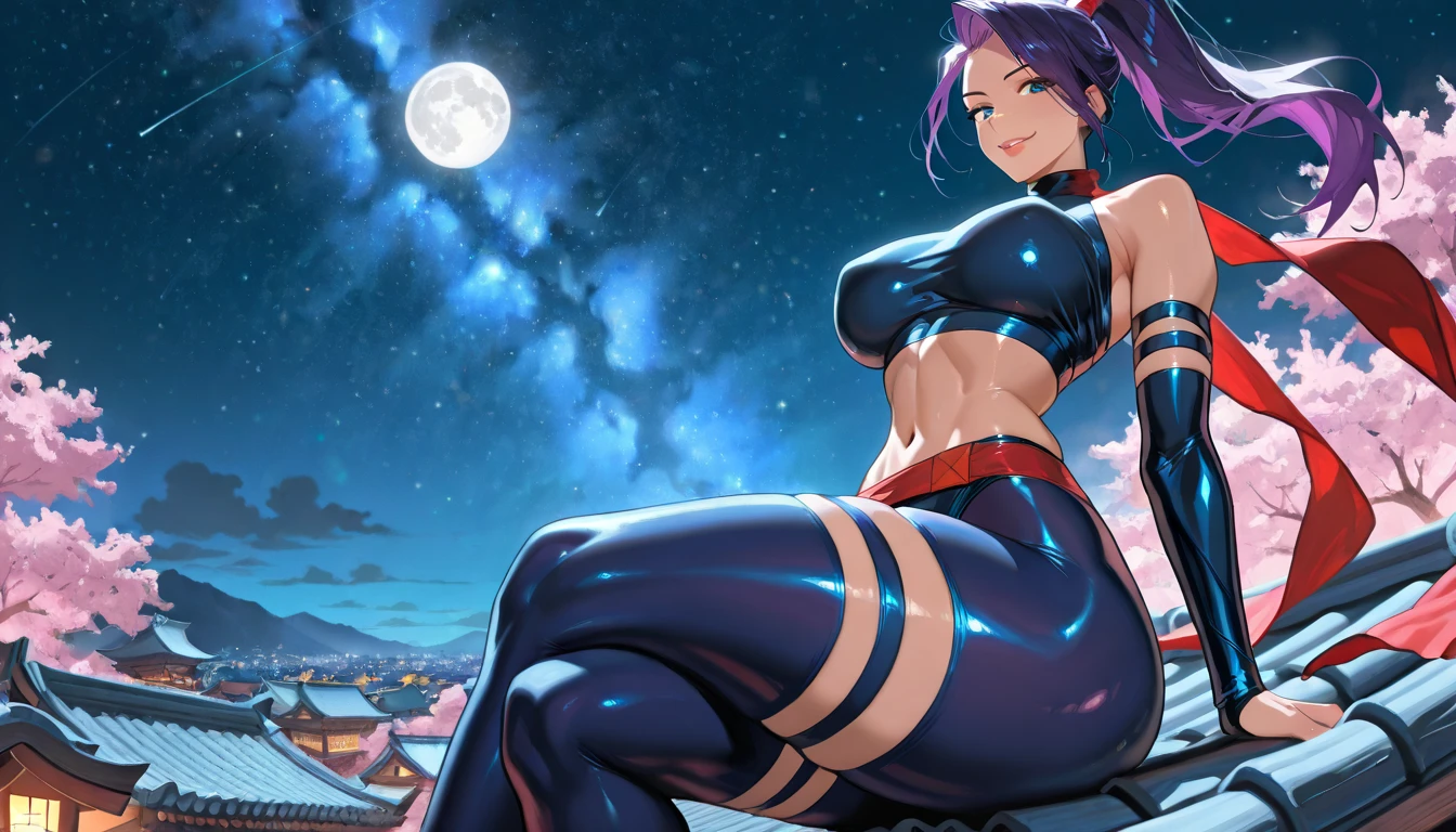 1 girl, ig model, taimanin, ninja, igawa asagi, asagi, bodysuit, action pose, lewd face, sexy, cleavage, armpits, large breasts, wide hips, thick thighs, muscles, abs, realistic, ray traced, desert, sand, night, stars, moon, clouds