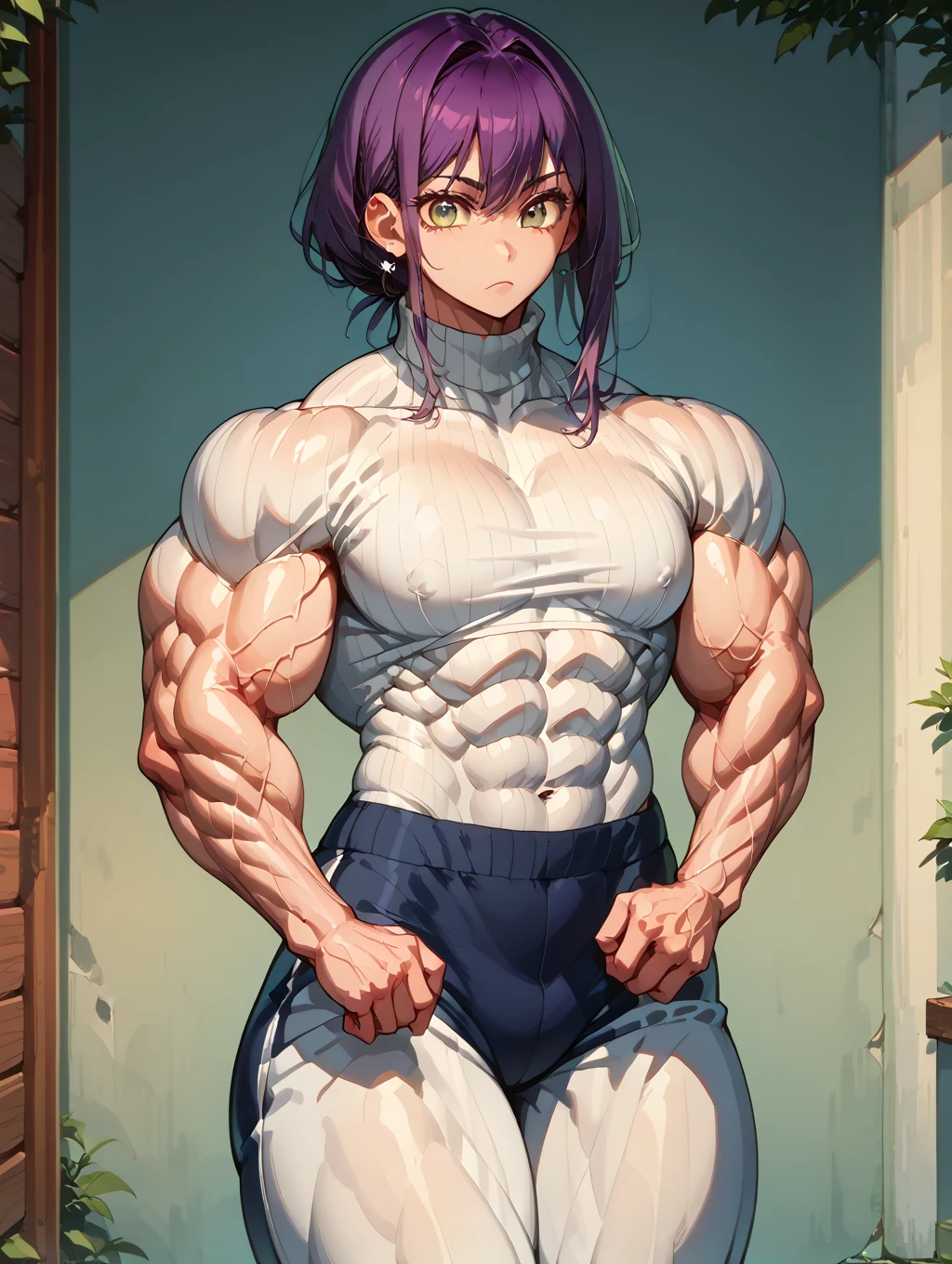 (Optimal lighting) , (Extremely complex and detailed) , 4k unification, (Ultra-detailed CG: 1.2) , (8K: 1.2),(The original), (masterpiece) , (best quality),(masterpiece:1.4),Anime-like high quality,(masterpiece),masterpiece, best quality, absurd,((peace master, 4k, 8K, Yes, high resolution))1girl, She was in the pool，Go to the pool， Purple Bikini, spring, , Perfect body, Very strong，Purple Hair, Sweat, Show muscles,Laugh confidently, ((Bodybuilders:1.5)),Swimming pool background,(beautiful bass),(girl),(woman),(((whole body:1)))thigh