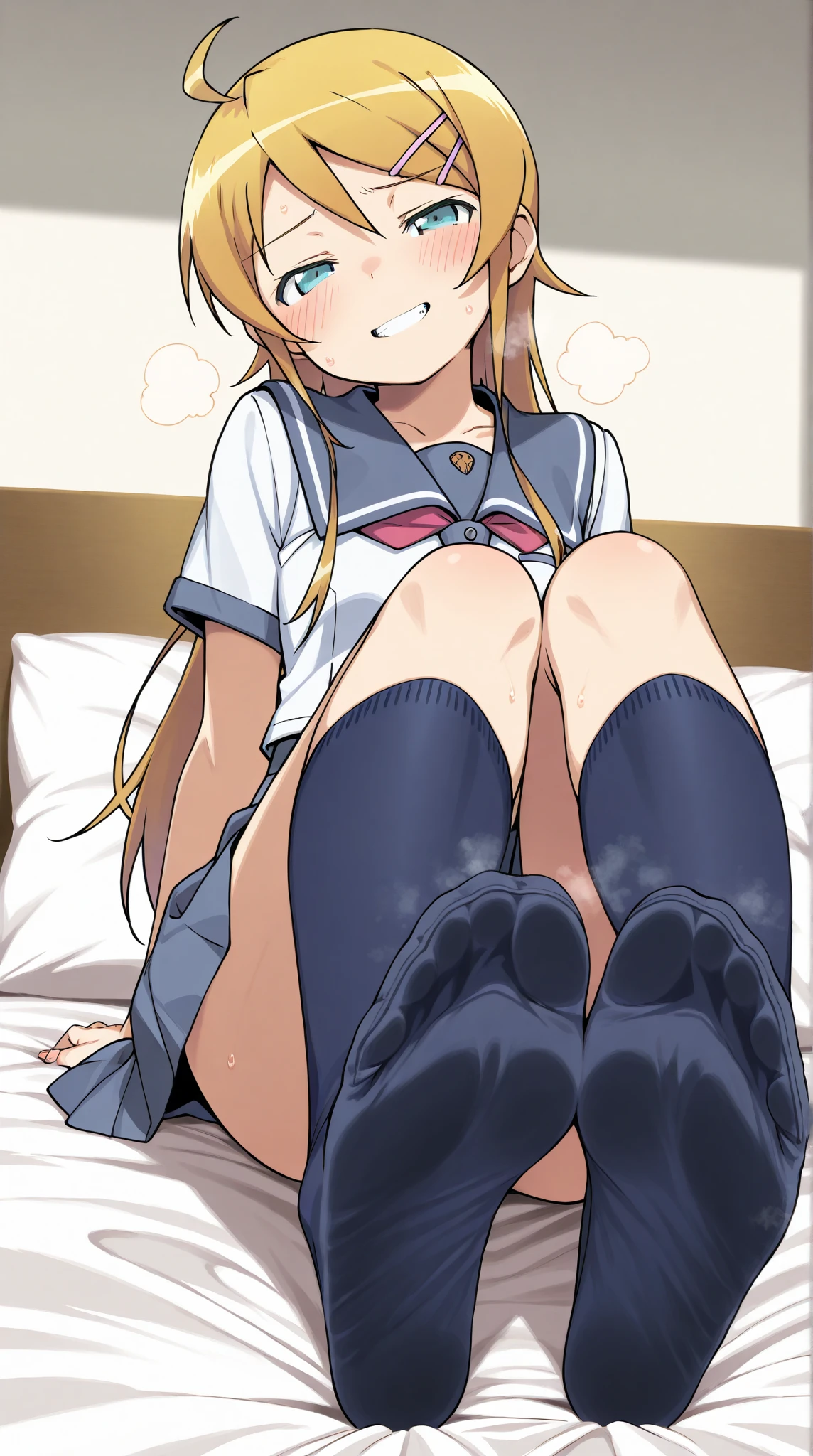 beautiful girl、16 years old、Soapland、Girly Fashion、Pleated skirt、Knee socks、Highest quality, smile,Sit with your legs apart、Big 、Thick thighs、girly panties、Sweaty ass、Sweaty crotch、Low Angle、Cowboy Shot