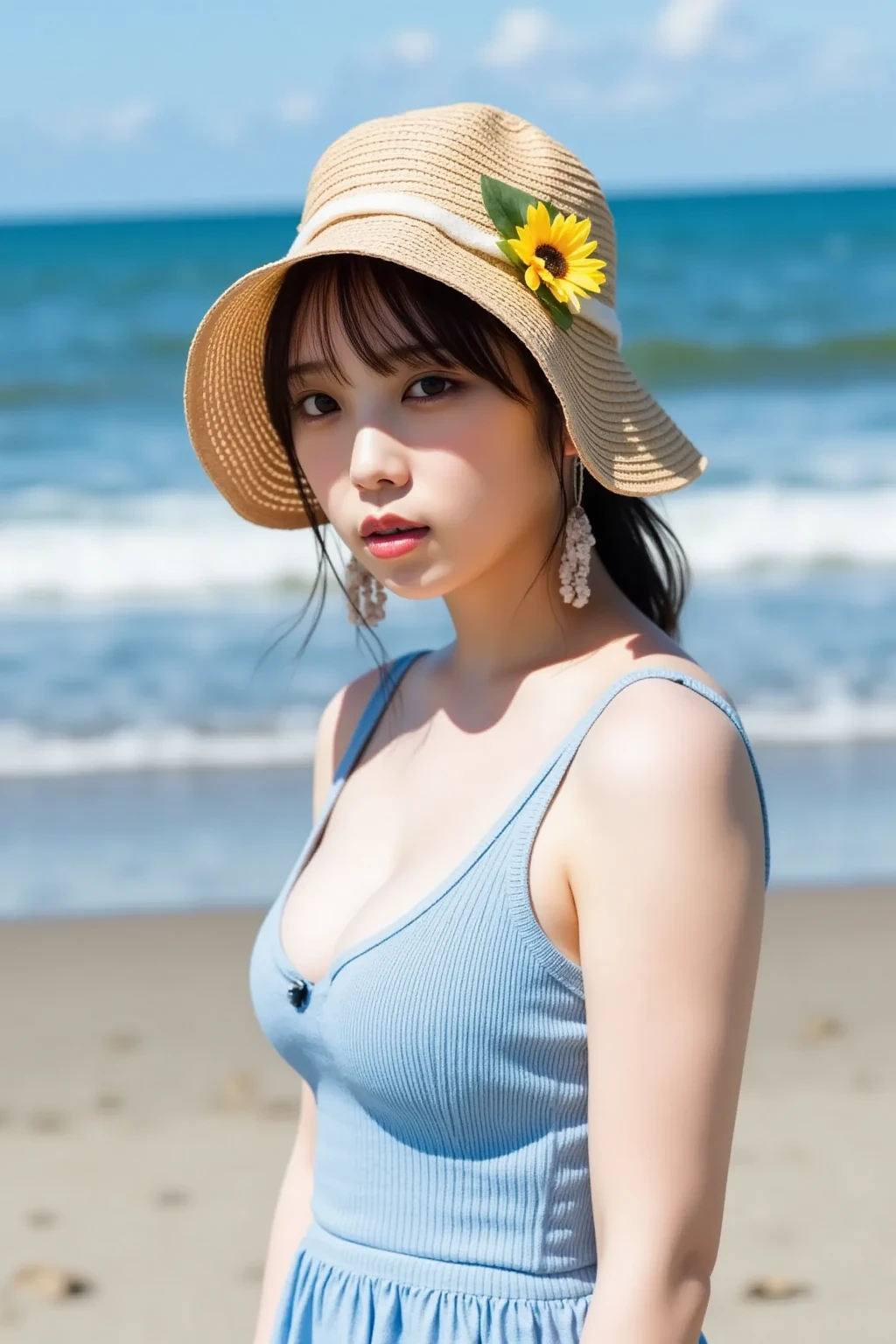 Woman in straw hat with watermelon slice, Young Pretty Gravure Idol, Young Gravure Idol, Realistic Young Gravure Idol, Japanese Models, zora々Shishi Japan of Girls, Young Sensual Gravure Idol, the face of a beautiful Japanese girl, Young skinny gravure idol, Beautiful Asian Girl, cute young woman, Traditional beauty, wearing a swimming wear, cutecore、high-level image quality、4K、HD correction、teats、ultra violet、Reflectors