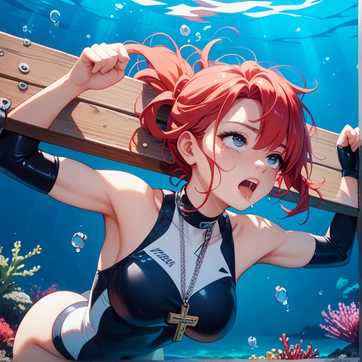 anime girl in a bikini, anime style 4 k, (anime girl), badass anime 8 k, best anime 4k konachan wallpaper, anime style character, top rated on pixiv, seductive anime girl, anime style. 8k, anime girl, an anime girl, anime artstyle, red hair, visible red hair (Best quality, 4k, Masterpiece :1.3), beautiful woman, hyper realistic, 1girl, (droopy breasts, attractive body :1.2), sit-ups :1.1, short red hair: 1.1, (wet rainy, wet by rain, wet body :1.2), ultra-detailed face, detailed lips, detailed eyes, double eyelid, sensual low-necked dress, open neckline, hanging breasts, side pose, visible curves, pool party, poolside, silver transparent mantle,sunglasses, muscular turned leg, nipple visible, revealing clothing [ 4 k digital art ]!!