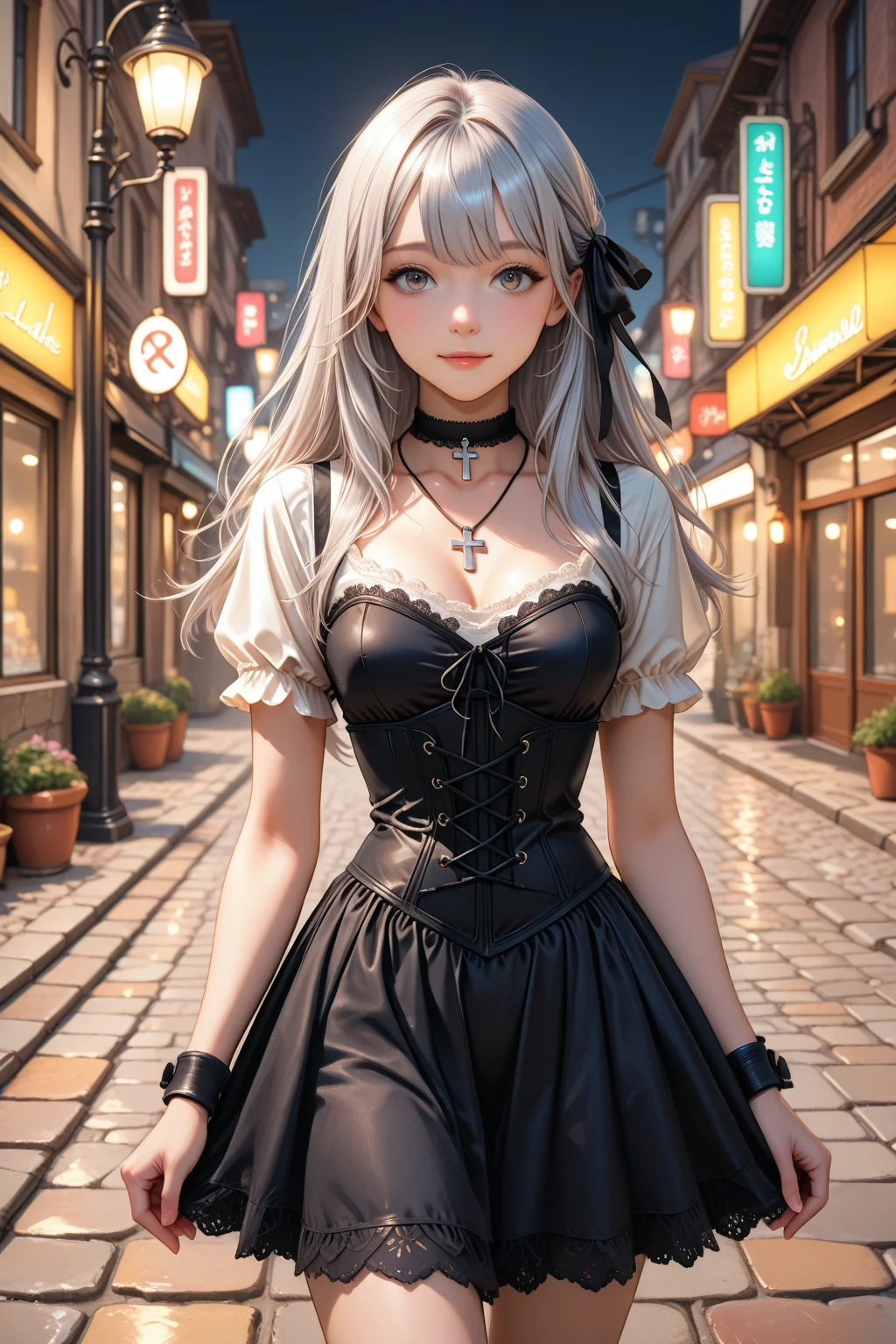 a detailed painting of girls with sprigs and flowers in her hair. wearing corset frills, inspired by Alexander Bogen, Greg Rutkowski. black-white-pink-silver-yellow colors, full dynamic color, close up character, intricate punk woman with runic face tattoos, kiss, hug, kissing breasts, short blonde hair, in a shadowed archway, medieval, urban, alley, night