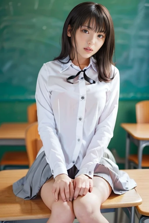 masterpiece、High resolution、Japanese Girls、12 years old、short、Please sit down、Show me your underwear、Thin panties((school uniform、ribbon、Open blouse、Check skirt))Spread your legs、Panties are digging in、Young Face