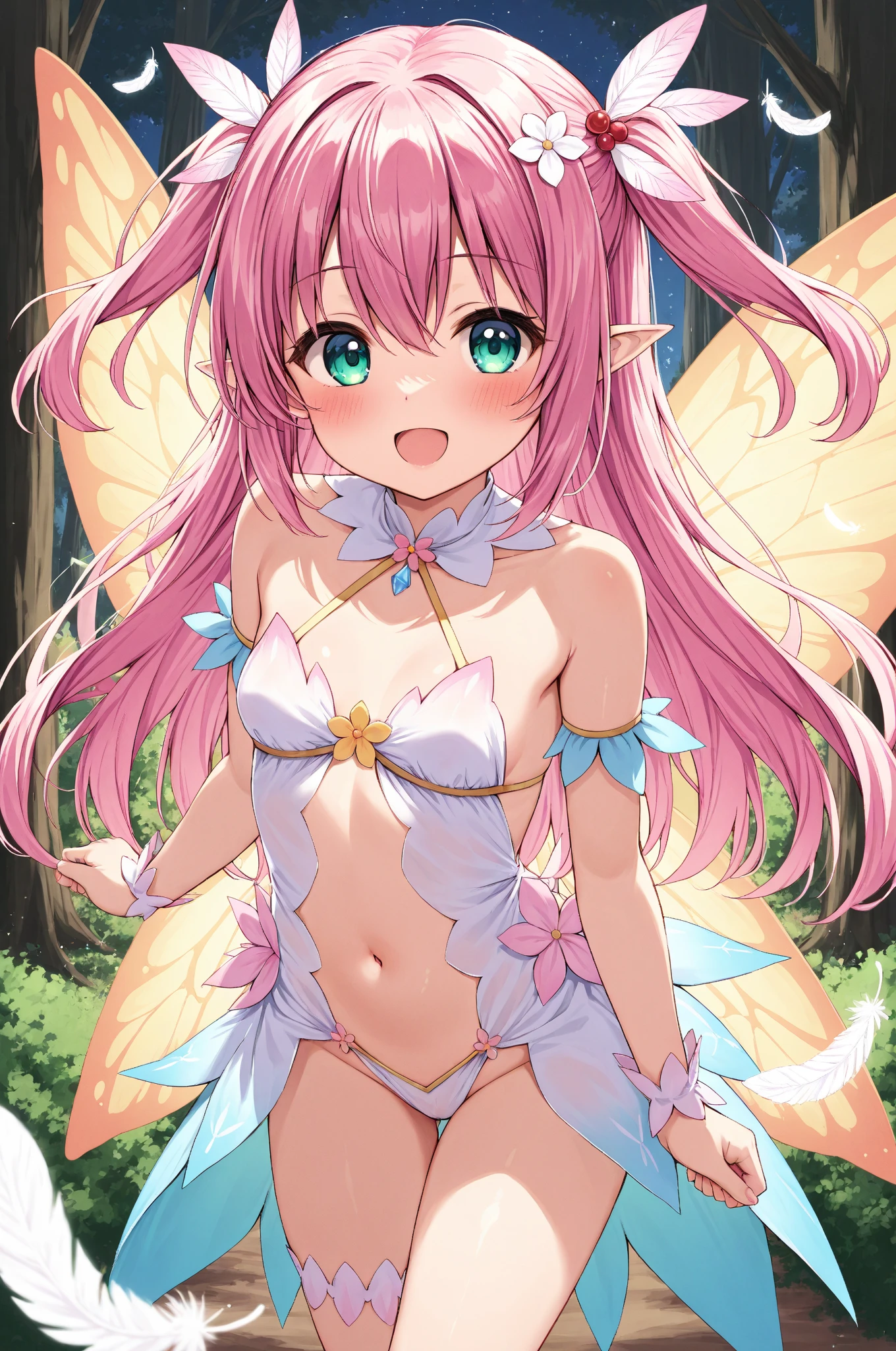 masterpiece, best quality, (Horny:1.3), (shy), (Innocent:1.5), (Yuta:1.0), less light, (star accessory on gown:1.4), (hair accessory:1.3), (hair pins:1.3), (on wind:1.5), Medium hair, small breast, (Two ponytails:1.3), POINTY EARS, smoothing, (Hear jewel hair ornament:1.3), (beautiful:1.2), (blue eyes), space eyes, HD, extra detailed, smile, (Cute:1.1), (solo:1.5), (Light Pink hair:1.5), hair above cheeks:1.5), (white dragon horns:1.3), Small Medium chest, (Sakura samsara background:1.3), Buildings, trees, Sky with stars, (Cute:1.2), (Light blue layer:1.5), (Light blue hair:1.4), Circle dress, (Purple victorian dress:1.4), Happy, <lyco:open_dress:0.6>, (open_dress:1.3), (Undressing:1.4), (Bra:1.2), (Frills:1.2), (polka dot print:1.2), (Sitting:1.1), Navel, (Panties:1.4)