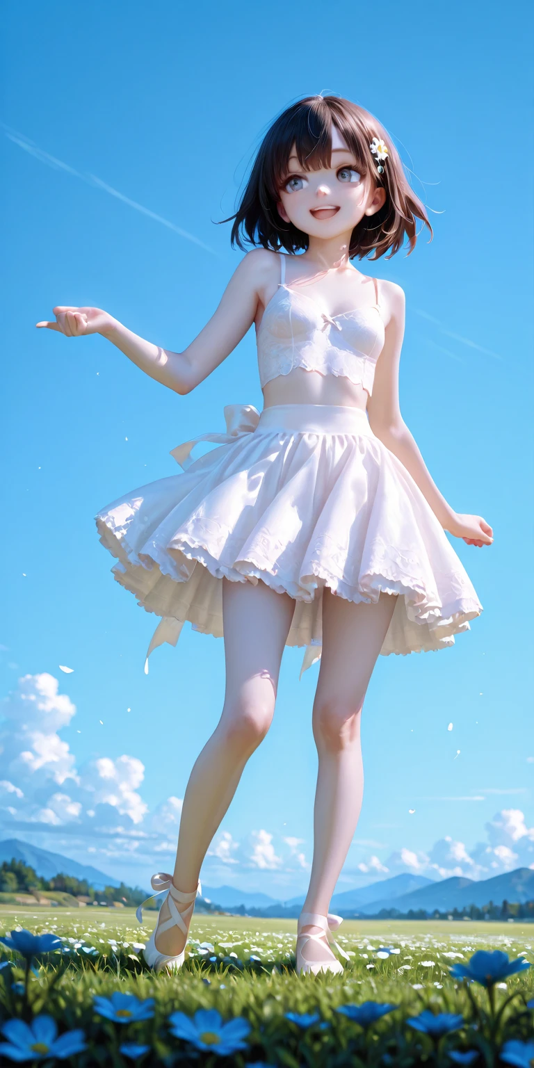 (masterpiece, best quality), pale skin, (baby face), Island beach background, (Purely off-the-shoulder, Short transparent top, high waist skirt, tight mini skirt:1.3), (Skinny Thighs:1.9, Yao Liu, lose weight, long legs, thin legs:1.9), blonde hair, (huge , lift your hips, straight legs), Show belly button, (Wide thigh clearance:1.6, wide gap between thighs:1.6), whole body forward, Nipple protrusion, pink breast bulge, Camel toe bump, (Facing Teenage Barbara Palvin)