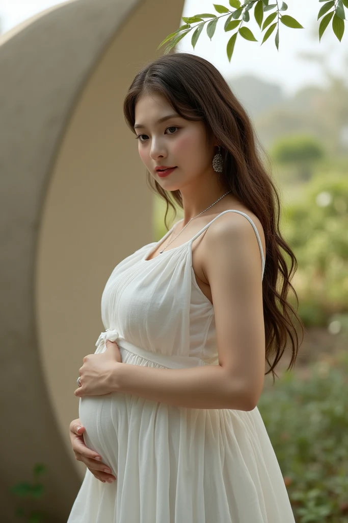 a beautiful redheaded pregnant asian girl, long very very very extremely silky hair, elegant elf dress, dense forest, no sunlight, detailed face and eyes, very big tits (best quality,4k,8k,highres,masterpiece:1.2),ultra-detailed,(realistic,photorealistic,photo-realistic:1.37),magical fantasy atmosphere,fantasy,concept art