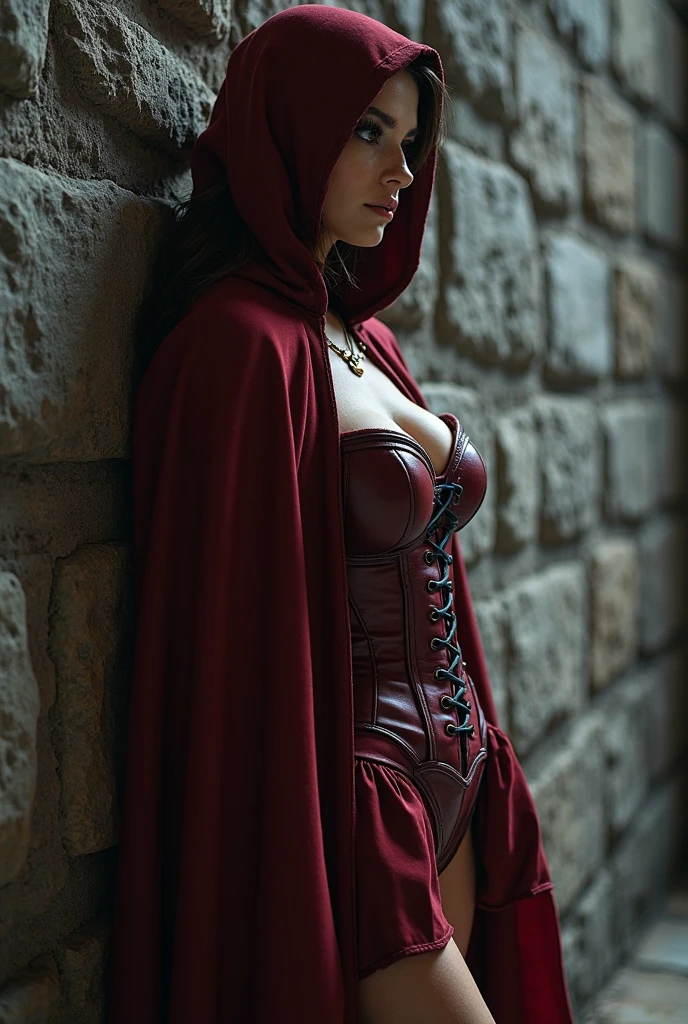 Generate hyper realisticimage of Alexis bledel)) rich intrincate detailed,wet crimson gothic lace dress cloak veil, wet long dark hair in a ponytail, (big breasts:1.2),meaningful colors,16k resolution, masterpiece, highly complex setting,dynamic lighting, breathtaking, lovely photography style, Extremely Realistic,soakingwetclothes,vivid colors,high contrast