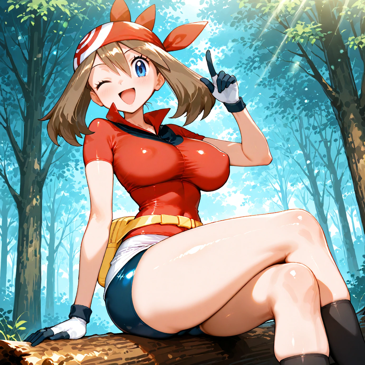 This adult girl has a lot of beautiful breasts and big hips, massive thighs and is dressed in a denim jacket, white clothes, denim shorts with a beautiful, contagious smile