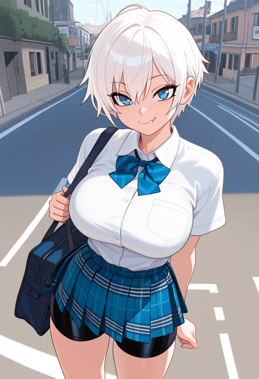 (masterpiece、top-quality、ultra-detailliert)、((1 loli girl))、((silver hair French braid))、light blue eyes、she is looking his penis,evilsmile、piercings、((very Bigger breasts))、White camisole、shortsleeves、cleavage、Black pleated skirt、(cameltoe,pussy,)、(white long slouchy socks)、loafers、(squatting)、Taken from below、street Background,(((see through camisole)),(((visible Nipples)),((smile)),((Mesugaki)),((grin)),red school bag,red backpack,((spread legs)),show off pussy, BREAK ,some Naked boys,pov male masturbation,((every boys show off the penises)),penis to her face,((penis)),squeeze own penis,((eject cum)), ((cum,sperm,semen)),(((cum on breast))),((ejaculation semen)),((ejaculation cum))